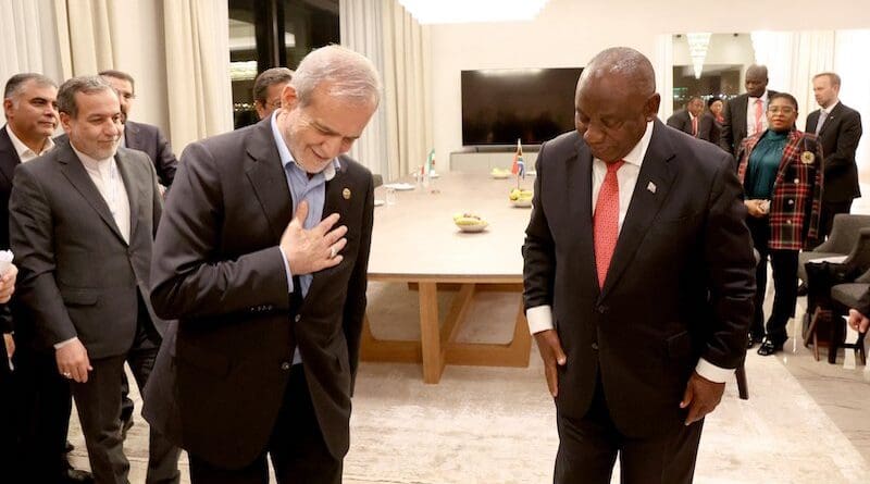 Iran's President President Masoud Pezeshkian with South Africa's President Cyril Ramaphosa. Photo Credit: GovernmentZA, X