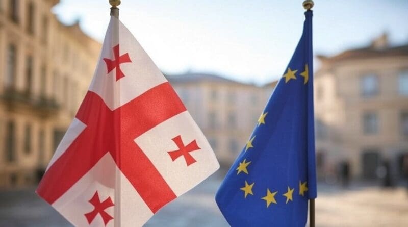Flags of Georgia and the European Union. Image generated by Grok