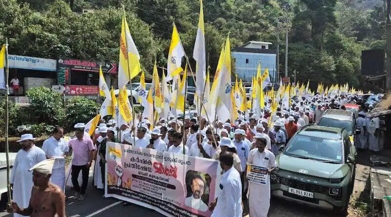A protest march led by Bishop John Nellikunnel of Idukki diocese in Kerala state to demand protection of farmers and their crops from wild animal attacks on March 4. (Photo: Supplied)