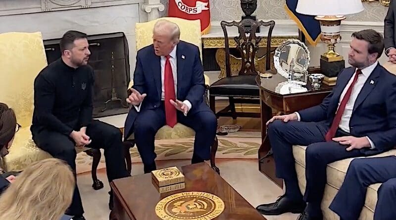 Ukraine's President Volodymyr Zelenskyy with US President Donald Trump and Vice President JD Vance. Photo Credit: White House video screenshot