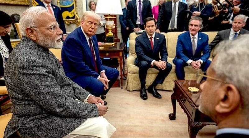 India’s Prime Minister Narendra Modi and U.S. President Donald Trump and others in the White House on February 13, 2025. Source: White House/Flickr