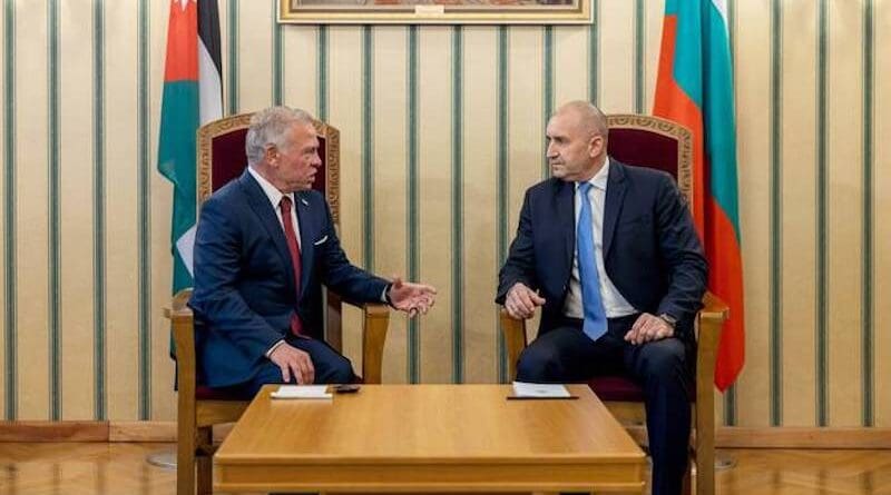 King Abdullah II of Jordan and Bulgarian President Rumen Radev during a meeting on Thursday. Photo Credit: X/@RHCJO