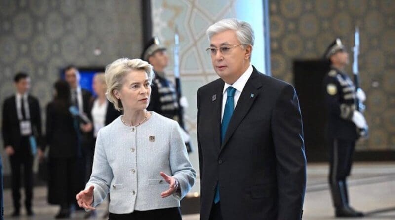President of the European Commission Ursula von der Leyen with Kazakhstan's President Kassym-Jomart Kemeluly Tokayev. Photo Credit: Kazakhstan Presidential Office, X
