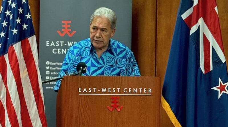 New Zealand (Aotearoa) Deputy Prime Minister and Minister of Foreign Affairs Winston Peters gave public remarks on the US-NZ relationship at the East-West Center on April 12. Photo Credit: East-West Center