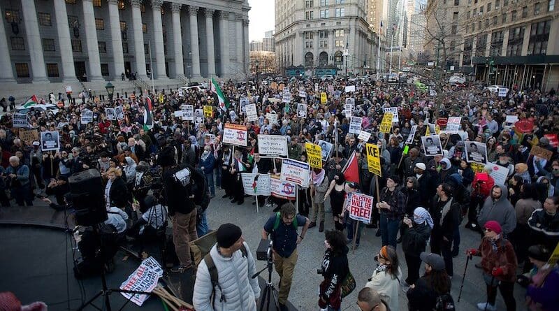 Protesters against Mahmoud Khalil's detention in New York City. Photo Credit: SWinxy, Wikipedia Commons