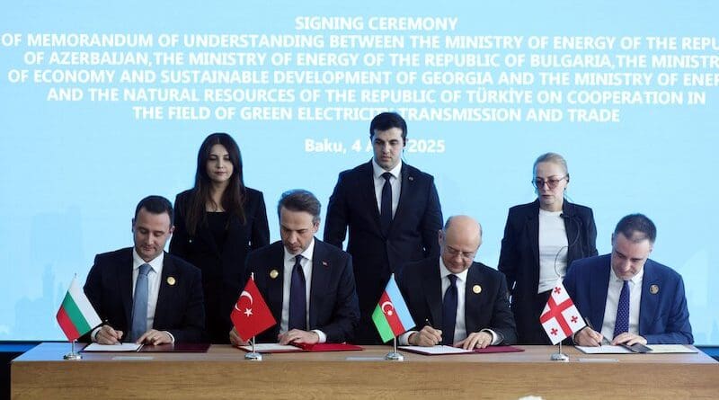 Turkey, Bulgaria, Azerbaijan, and Georgia sign a quadrilateral Memorandum of Understanding under the framework of the "Green Electricity Transmission and Trade" initiative. Photo Credit: Turkey Ministry of Energy
