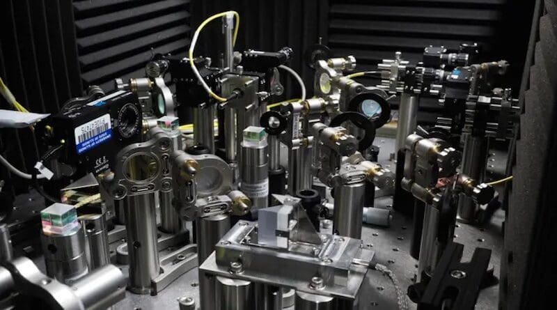 The quantum interferometer developed by the Kwiat group. Photo by Liam Ramsey