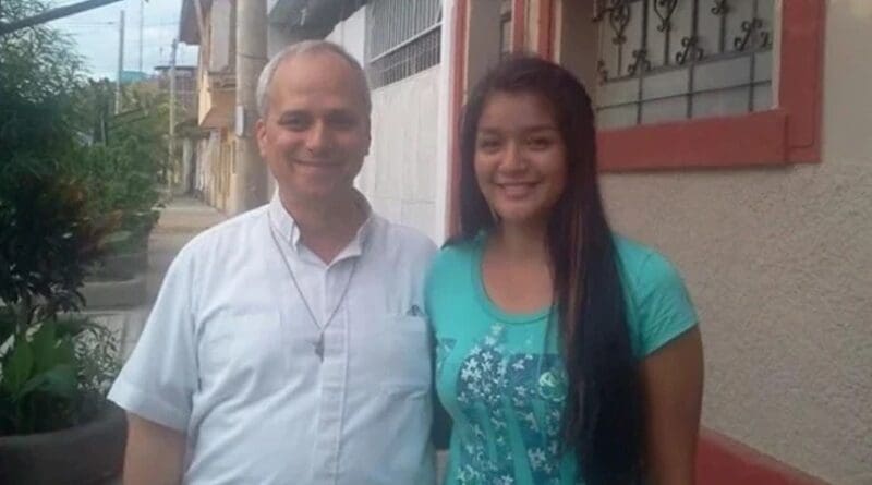 Mildred, the Peruvian goddaughter of Pope Leo XIV, with then-Father Robert Prevost. | Credit: Courtesy of Mildred Camacho