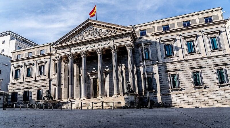 The Palacio de las Cortes (Spanish Congress of Deputies) in Madrid, Spain. Photo Credit Barcex, Wikimedia Commons.