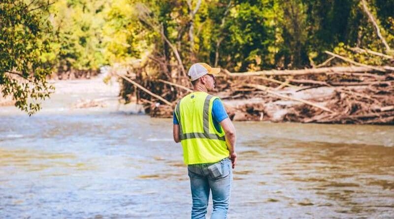 Dr. Andrew Joyner surveys damage after Hurricane Helene. CREDIT: ETSU