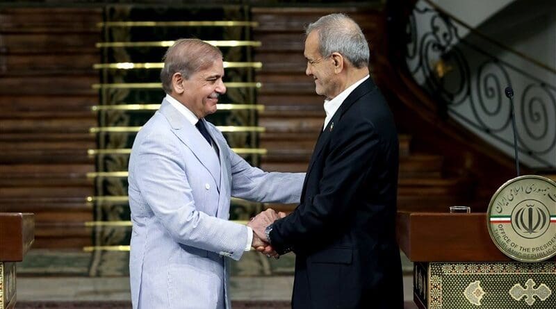 Pakistan's Prime Minister Shehbaz Sharif with Iran's President Masoud Pezeshkian. Photo Credit: Tasnim News Agency