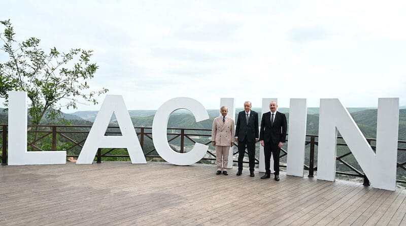 Pakistan's Prime Minister Muhammad Shahbaz Sharif, Turkey's President Recep Tayyip Erdogan, and Azerbaijan's President Ilham Aliyev at summit in Lachin, Azerbaijan. Photo Credit: Ilham Aliyev, X