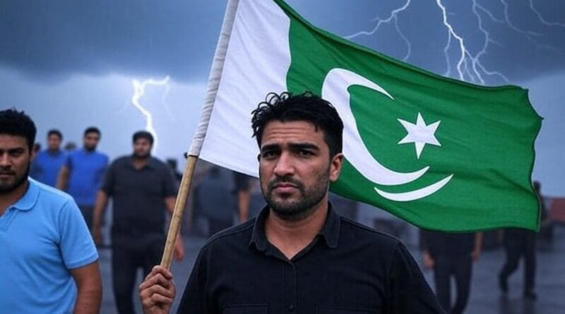 man flag pakistan lightning protest