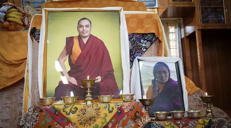A portrait Tulku Hungkar Dorje at the at the Main Temple in Dharamsala, India, May 16, 2025, on the 49th day after his death. (Tenzin Woser/RFA Tibetan)