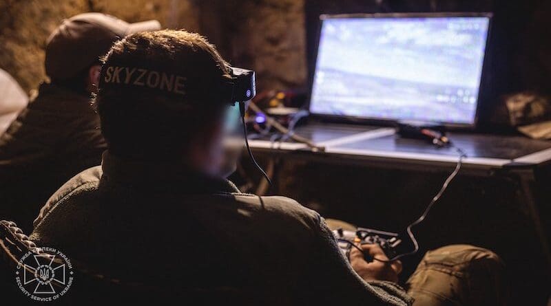 Ukrainian soldiers operate controls for drone attack. Photo Credit: Security Service of Ukraine, X