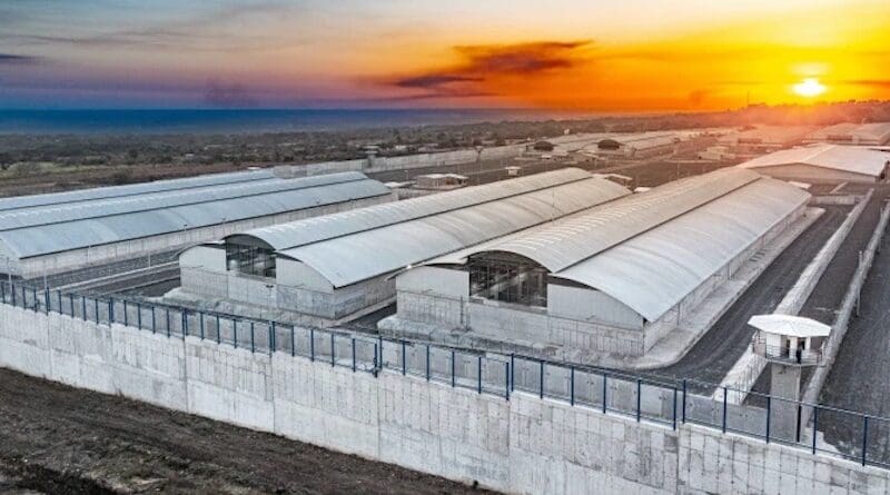 El Salvador's massive Terrorism Confinement Center (CECOT, by its Spanish acronym). | Credit: Courtesy of Office of the President of El Salvador, CC0, via Wikimedia Commons