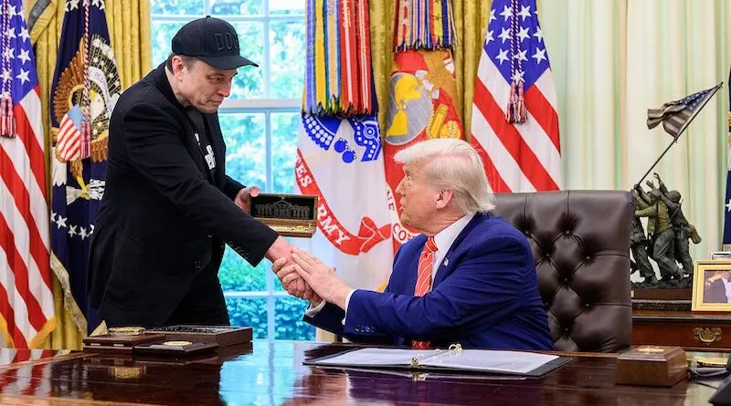 President Donald Trump participates in a press conference with departing DOGE adviser Elon Musk, Friday, May 30, 2025, in the Oval Office. (Official White House Photo by Molly Riley)