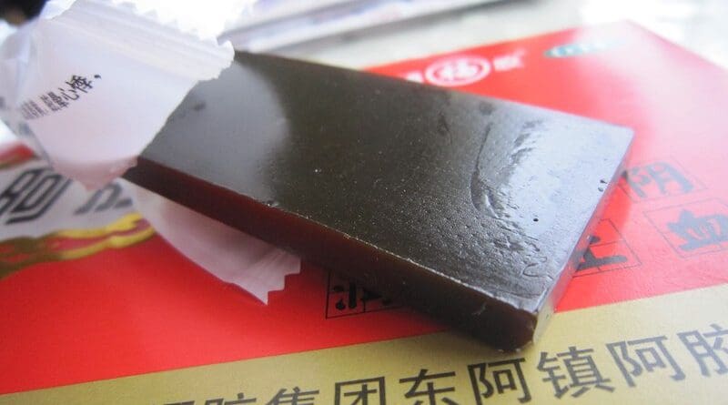 A slab of donkey-hide gelatin Ejiao. Photo Credit: Deadkid dk, Wikipedia Commons