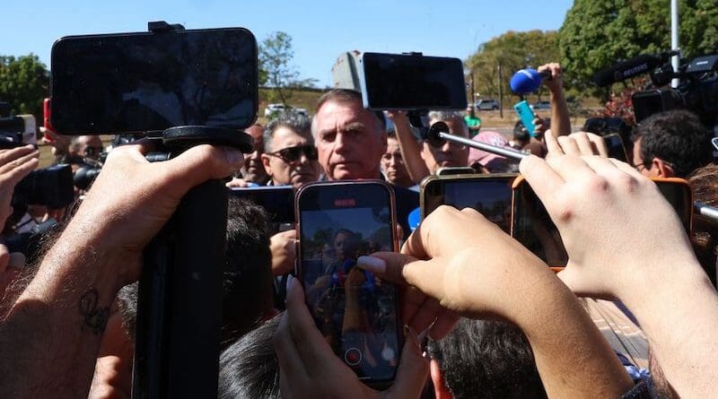 Former Brazilian president Jair Bolsonaro speaks to the media. Photo Credit: Antonio Cruz, Agencia Brasil