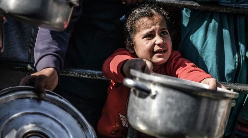 File photo of an 8-year-old child waiting her turn to receive food in Rafah, in the southern Gaza Strip. Photo Credit: UNICEF/Abed Zagout