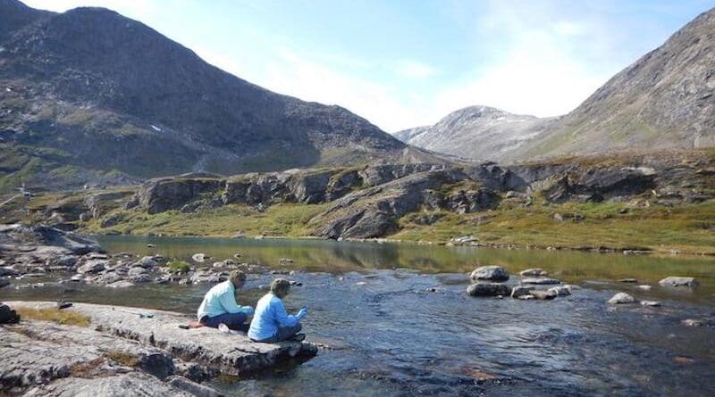 Researchers sample glacial water CREDIT: Jonathan Martin