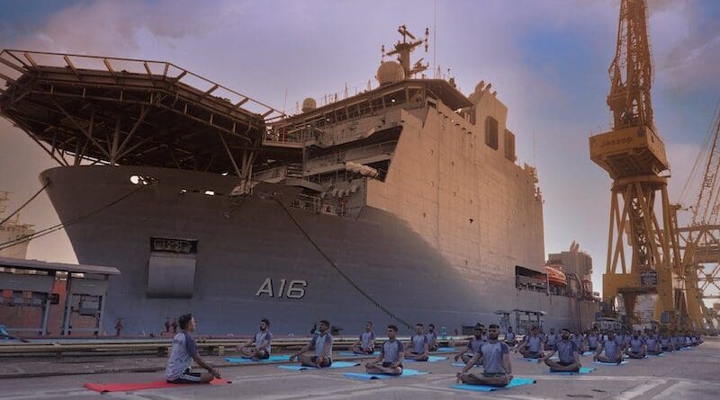 INS Nistar personnel performing yoga. Photo Credit: Shashpant, Wikipedia Commons India Navy