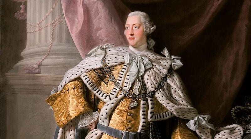 Detail of King George III, in coronation robes, United Kingdom, portrait painting by Allan Ramsay. Credit: Wikipedia Commons