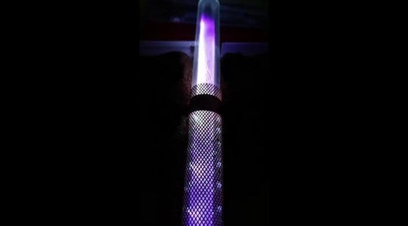 The plasma column used to kickstart the process for 'green ammonia' CREDIT: PJ Cullen/ Plasmaleap