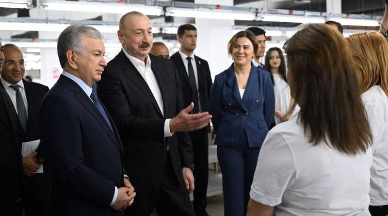 Uzbekistan's President Shavkat Mirziyoyev with Azerbaijan's President Ilham Aliyev. Photo Credit: president_uz, X