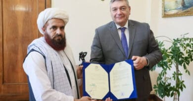 Afghan ambassador to Russia, Gul Hassan Hassan, presents his credentials to Russia's Deputy Foreign Minister Andrey Rudenko. Photo Credit: Russian Ministry of Foreign Affairs