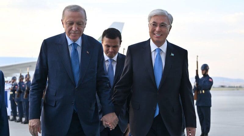 Turkey's President Recep Tayyip Erdoğan with Kazakhstan's President Kassym-Jomart Tokayev. Photo Credit: Press Office of the President of Kazakhstan, X