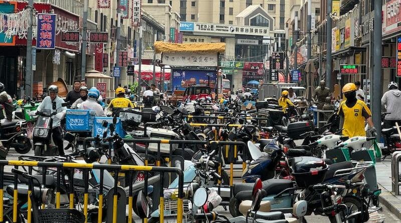 china city traffic food delivery motorcycles