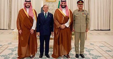 Pakistan's Prime Minister, Shehbaz Sharif (second-left) pictured with Saudi Arabia's Crown Prince, Mohammed bin Salman (second-right) and Field Marshal General Asim Munir (right) in Riyadh, Saudi Arabia, on September 17, 2025. (PID/File)