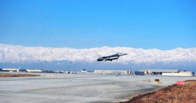 File photo of an F-16 Fighting Falcon assigned to the 4th Expeditionary Fighter Squadron from Hill Air Force Base, Utah, takes off at Bagram Air Field, Afghanistan, Jan. 23, 2015. Photo Credit: Staff Sgt. Whitney Amstutz, Wikipedia Commons