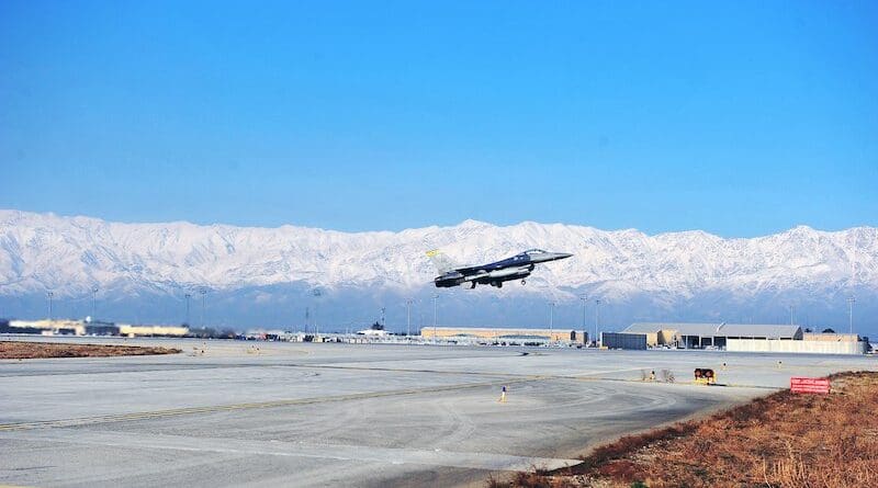File photo of an F-16 Fighting Falcon assigned to the 4th Expeditionary Fighter Squadron from Hill Air Force Base, Utah, takes off at Bagram Air Field, Afghanistan, Jan. 23, 2015. Photo Credit: Staff Sgt. Whitney Amstutz, Wikipedia Commons