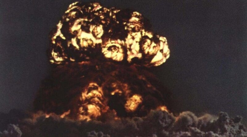 Mushroom cloud from China's Project 596 nuclear weapons test in Lop Nur, Xinjiang. Photo Credit: 《人民画报》, Wikipedia Commons