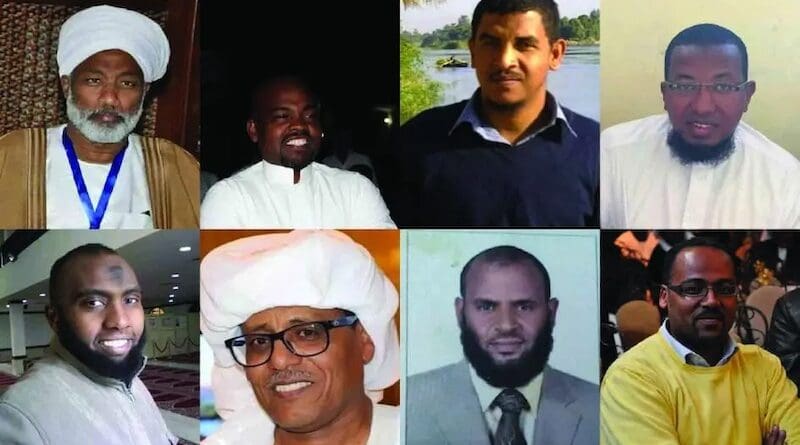 Top row from left: (1) Dr. Farajallah Ahmed Yousif; (2) Abdullah Jumaa Ali Bahr; (3) Mohamed Fathallah Shater; (4) Saleh Jumaa Ahmed Lower row from left: (1) Ali Jumaa Ali Bahr; (2) Adel Sayed Ibrahim Fakir; (3) Jamal Abdullah Masri; (4) Wael Ahmed Hassan Ishaq © 2022 Private, via HRW