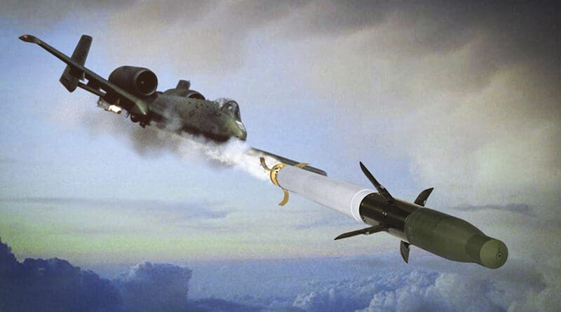 Illustration of an A-10 Thunderbolt II firing a laser guided APKWS rocket. Credit: Samuel King, Wikimedia Commons