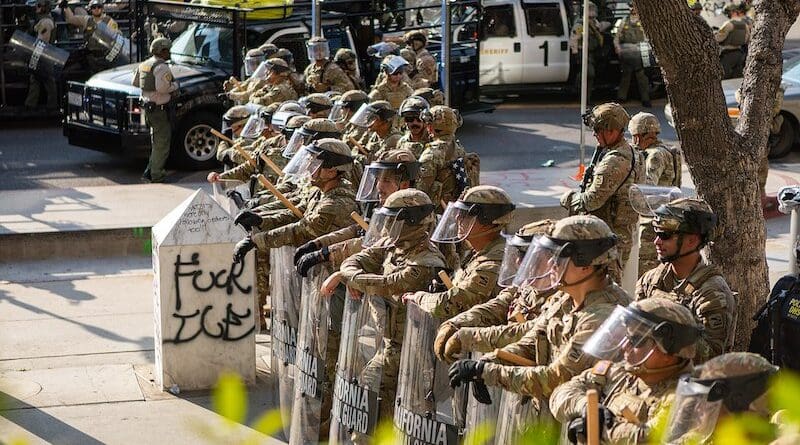 California National Guard soldiers deployed in Los Angeles on June 12, 2025. Photo Credit: U.S. Northern Command, Wikipedia Commons