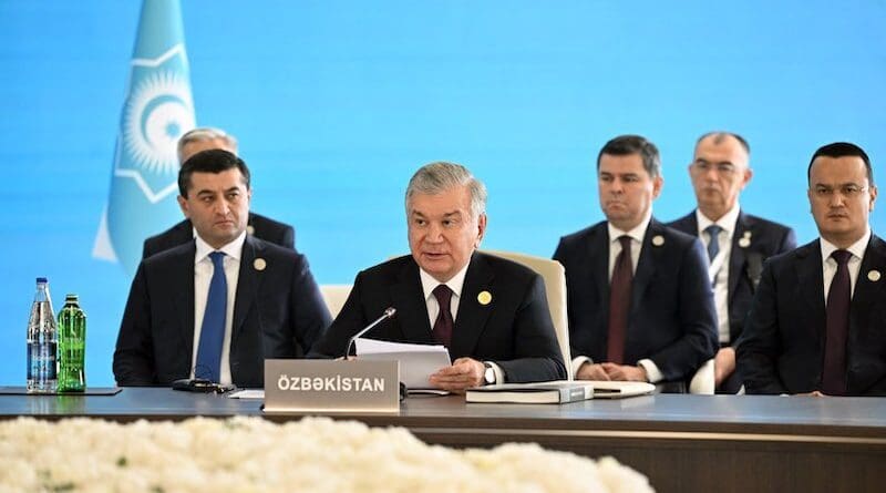 President of Uzbekistan Shavkat Mirziyoyev on official visit to Azerbaijan participating in the 12th Summit of the Organization of Turkic States. Photo Credit: president_uz, X