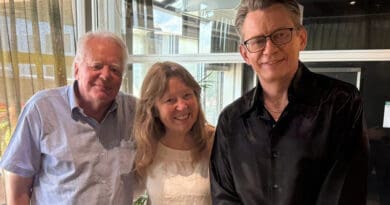 Jonas Anderson (in black) with his parents, July 18, 2025.  Photo by Ng Weng Hoong