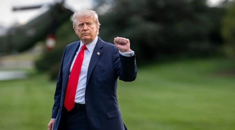 President Donald Trump gestures on the South Lawn of the White House before boarding Marine One, Sept. 11, 2025. Photo: Harrison Koeppel / Official White House Photo via Flickr / United States Government Work