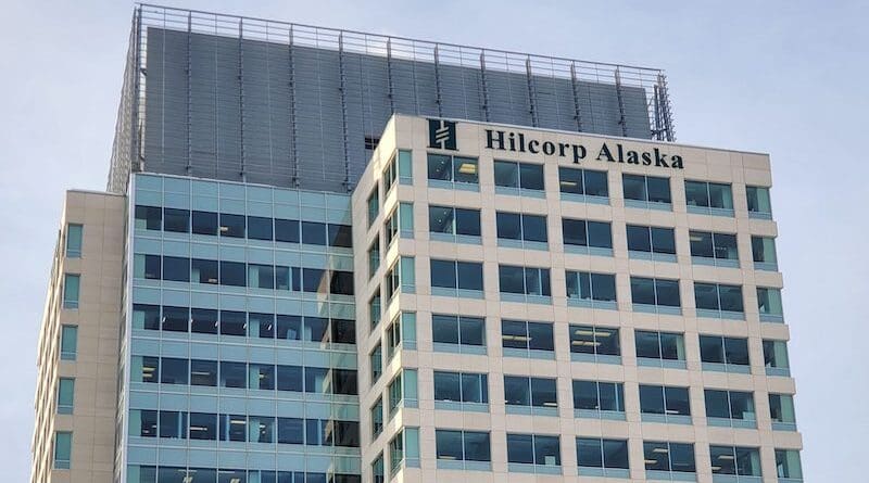 File photo of the Alaska headquarters of Prudhoe Bay operator Hilcorp in Midtown Anchorage. (Photo by Yereth Rosen/Alaska Beacon)