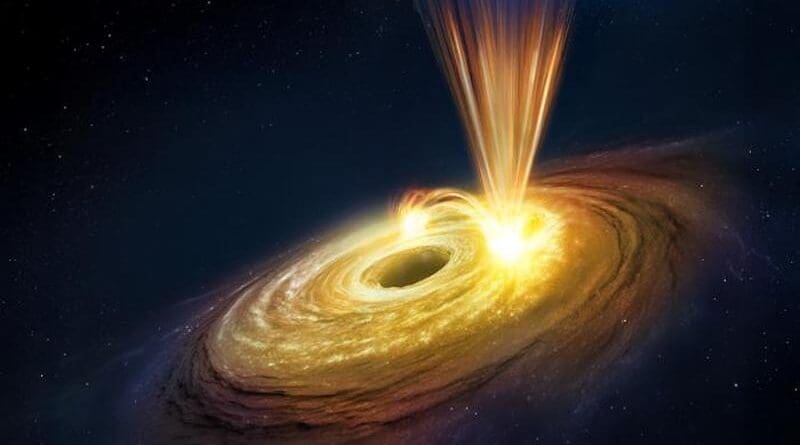 An international team of researchers used the European Space Agency's XMM-Newton and XRISM, a JAXA-led mission with ESA participation, to uncover and study a never-seen-before blast from a supermassive black hole. The gravitational monster whipped up powerful winds, flinging material out into space at eye-watering speeds of 60 000 km per second. CREDIT: European Space Agency (ESA)