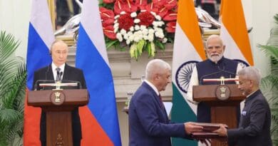 India's PM Narendra Modi and the President of Russia, Mr. Vladimir Putin witnessing the Exchange of MoUs between India and Russia in Hyderabad House, New Delhi on December 05, 2025. Photo Credit: India Prime Minister Office