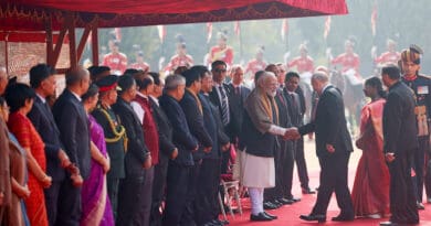India's PM Narendra Modi attends the ceremonial welcome for the President of Russia, Mr. Vladimir Putin at Rashtrapati Bhavan, in New Delhi on December 05, 2025. Photo Credi: India Prime Minister Office