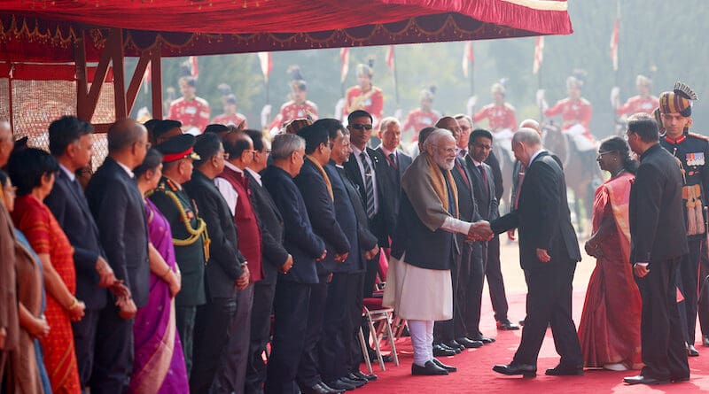 India's PM Narendra Modi attends the ceremonial welcome for the President of Russia, Mr. Vladimir Putin at Rashtrapati Bhavan, in New Delhi on December 05, 2025. Photo Credi: India Prime Minister Office