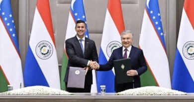 Paraguay President Santiago Peña with Uzbekistan's President Shavkat Mirziyoyev. Photo Credit: president.uz