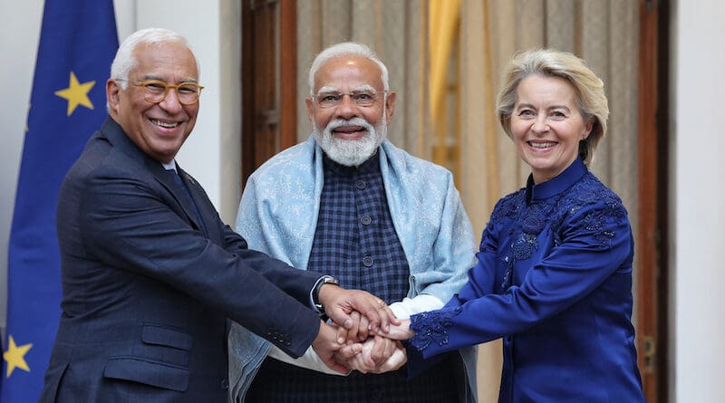 India's PM Narendra Modi meets the President of the European Council, Mr. António Luís Santos da Costa and the President of the European Commission, Ms. Ursula von der Leyen at Hyderabad House, in New Delhi on January 27, 2026. Photo Credit: India Prime Minister Office