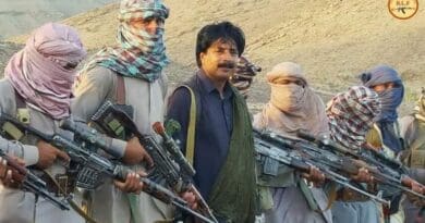 Supreme Commander of the Balochistan Liberation Front (BLF), Dr. Allah Nazar, with BLF fighters in the mountains of Balochistan. Image credit: Aashob, the official media cell of the BLF.